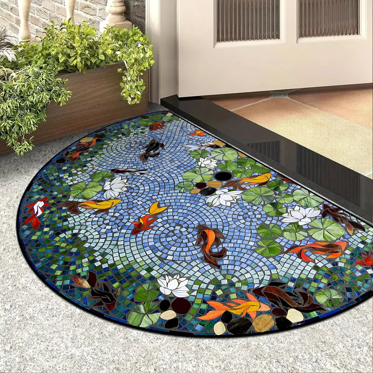 Door Entry Mat Entrance Doormat House Outdoor Floor Carpet Semi-circular Rug Floral Style Home Decoration Rugs Felpudo 입구 현관 매트