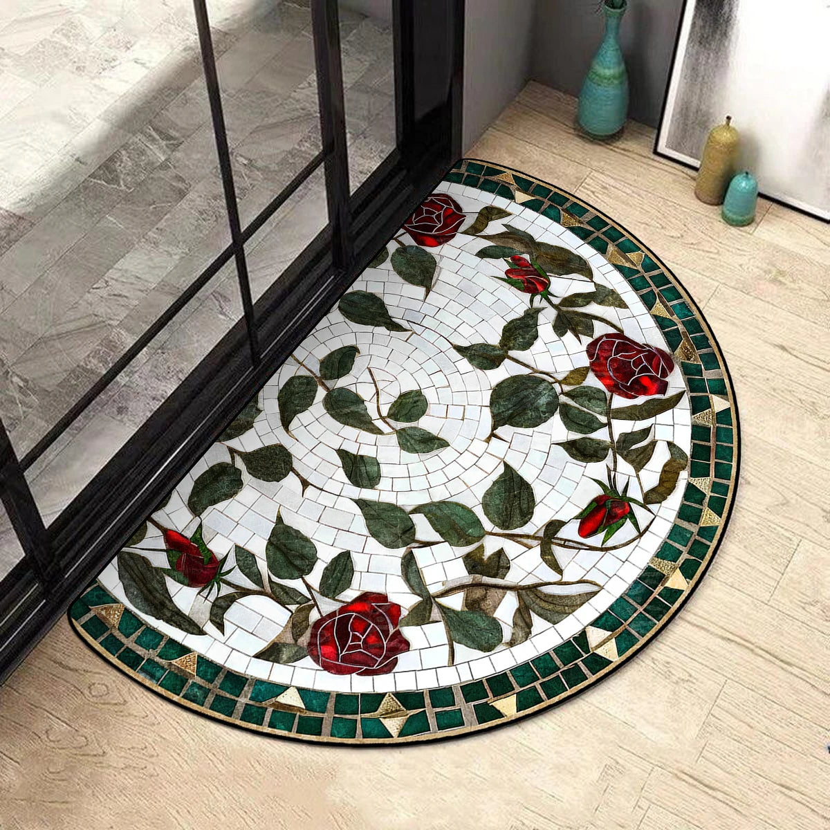 Door Entry Mat Entrance Doormat House Outdoor Floor Carpet Semi-circular Rug Floral Style Home Decoration Rugs Felpudo 입구 현관 매트