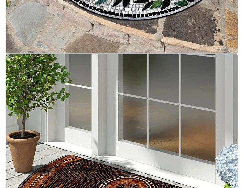 Door Entry Mat Entrance Doormat House Outdoor Floor Carpet Semi-circular Rug Floral Style Home Decoration Rugs Felpudo 입구 현관 매트