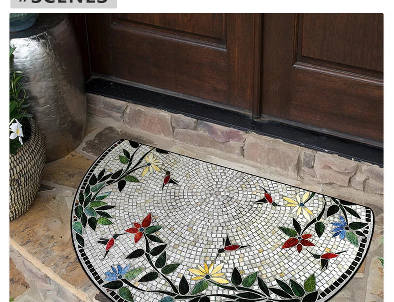 Door Entry Mat Entrance Doormat House Outdoor Floor Carpet Semi-circular Rug Floral Style Home Decoration Rugs Felpudo 입구 현관 매트