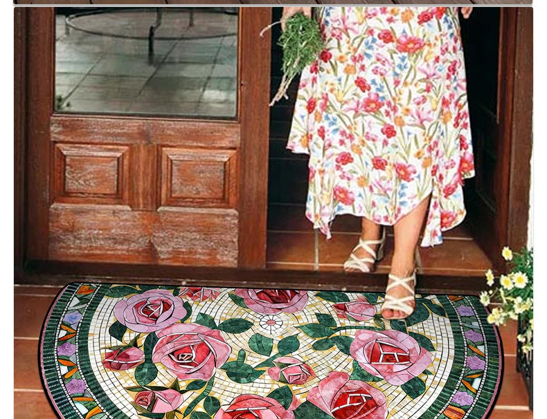 Door Entry Mat Entrance Doormat House Outdoor Floor Carpet Semi-circular Rug Floral Style Home Decoration Rugs Felpudo 입구 현관 매트