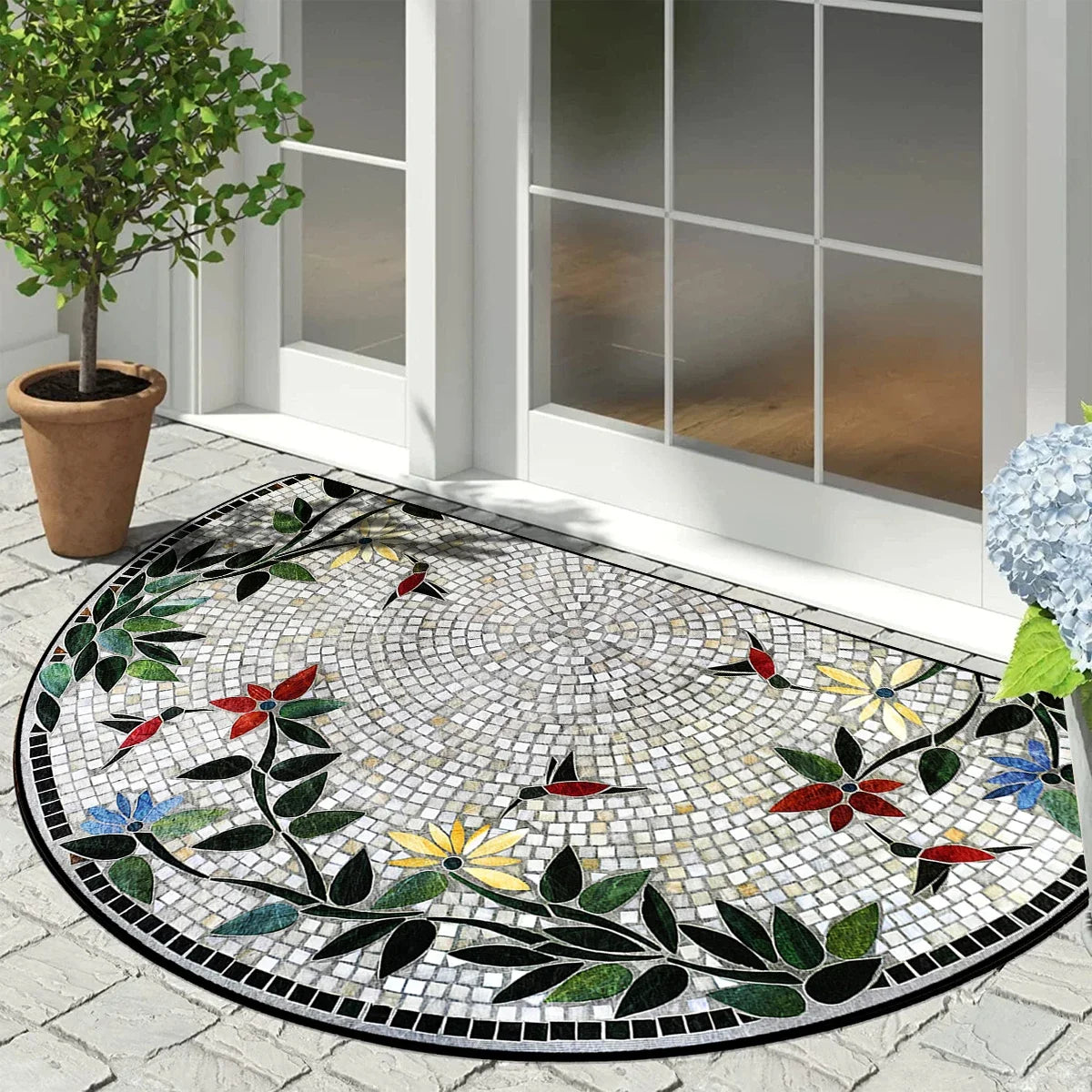 Door Entry Mat Entrance Doormat House Outdoor Floor Carpet Semi-circular Rug Floral Style Home Decoration Rugs Felpudo 입구 현관 매트
