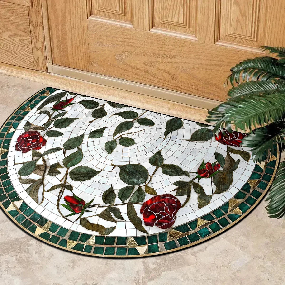 Door Entry Mat Entrance Doormat House Outdoor Floor Carpet Semi-circular Rug Floral Style Home Decoration Rugs Felpudo 입구 현관 매트