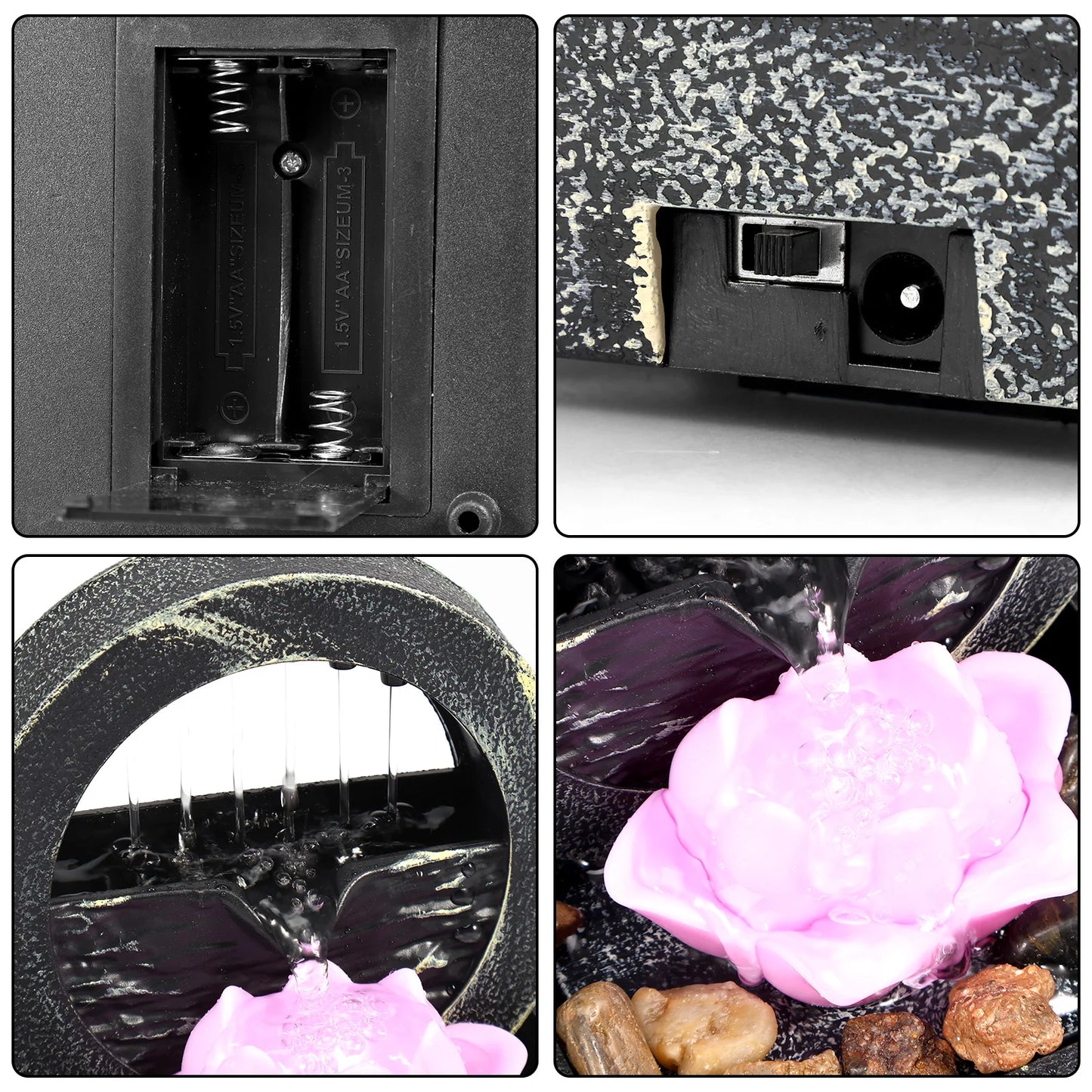 Tabletop Fountain with Light Mini Indoor Water Fountain Feature Zen Meditation Fountain Decor Sound Relaxation Fountain Ornament