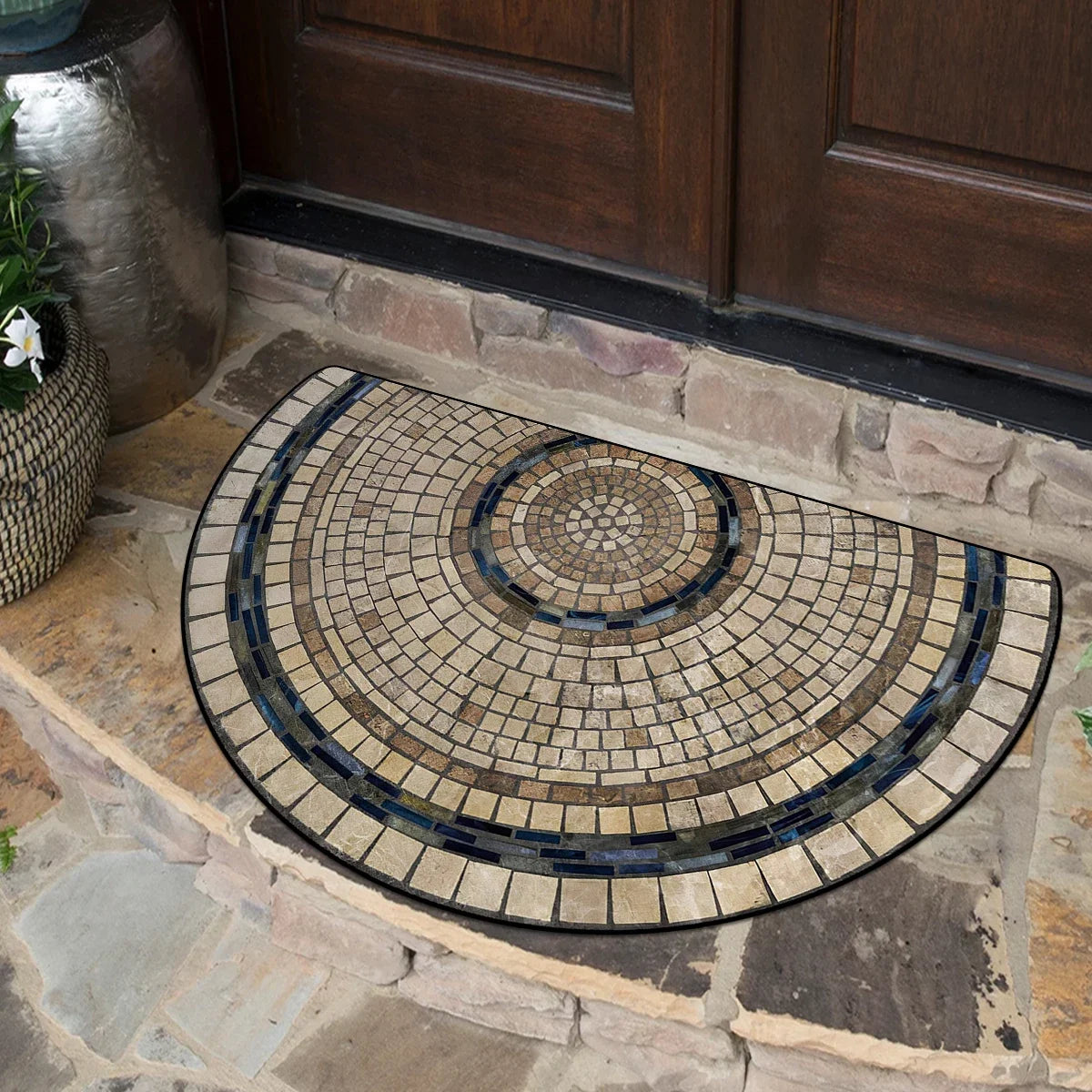 Door Entry Mat Entrance Doormat House Outdoor Floor Carpet Semi-circular Rug Floral Style Home Decoration Rugs Felpudo 입구 현관 매트