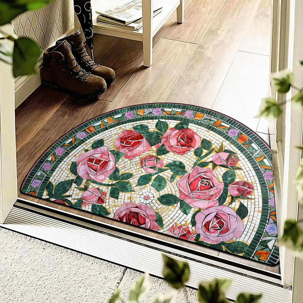 Door Entry Mat Entrance Doormat House Outdoor Floor Carpet Semi-circular Rug Floral Style Home Decoration Rugs Felpudo 입구 현관 매트