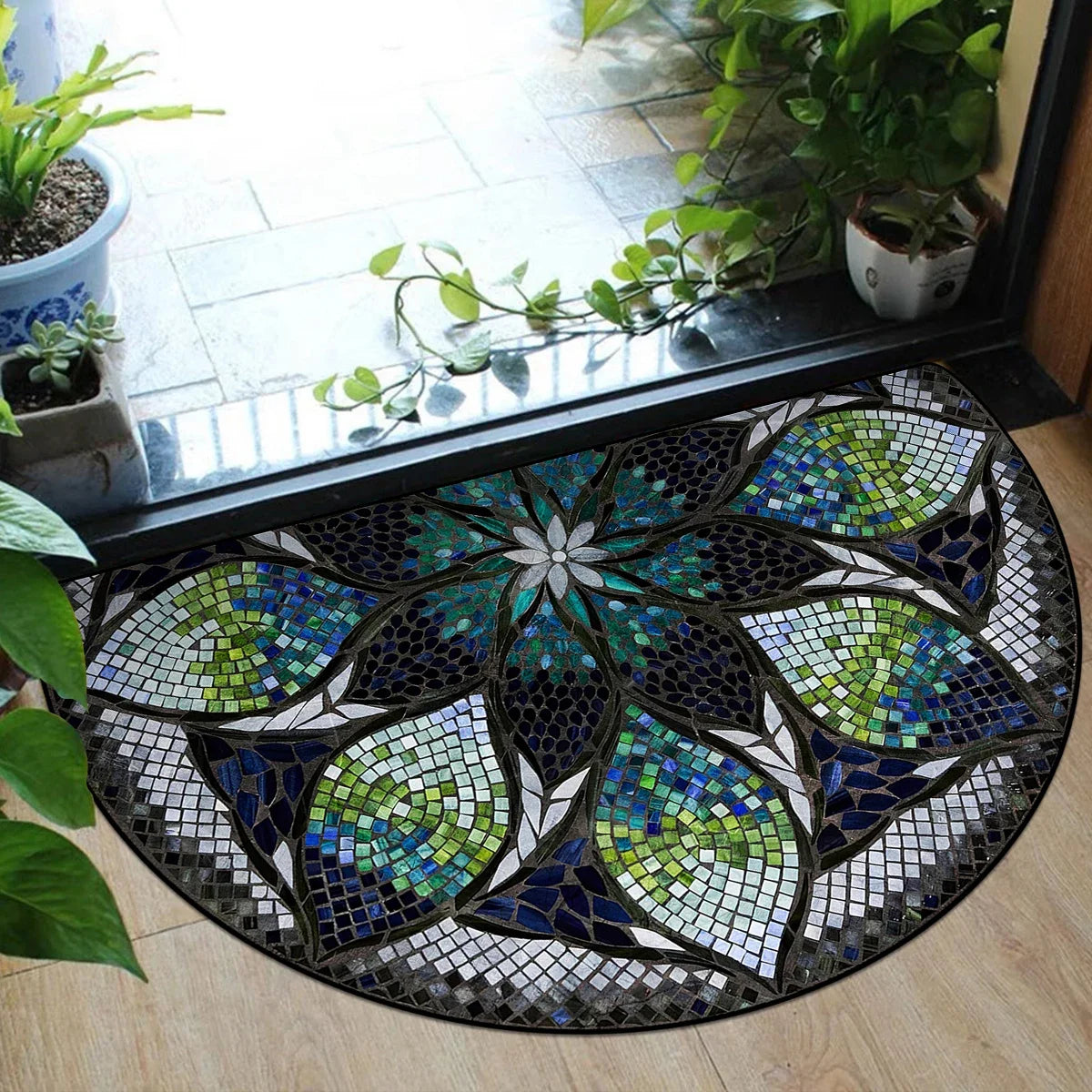Door Entry Mat Entrance Doormat House Outdoor Floor Carpet Semi-circular Rug Floral Style Home Decoration Rugs Felpudo 입구 현관 매트