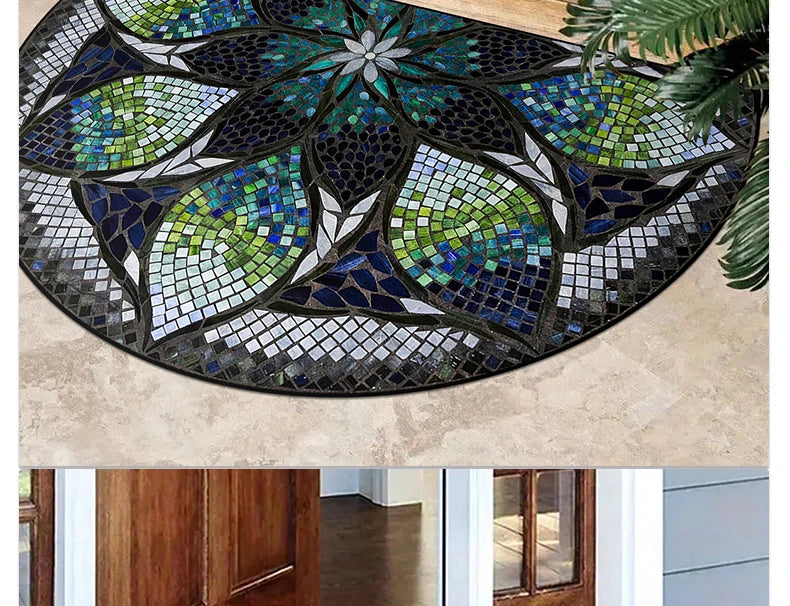 Door Entry Mat Entrance Doormat House Outdoor Floor Carpet Semi-circular Rug Floral Style Home Decoration Rugs Felpudo 입구 현관 매트