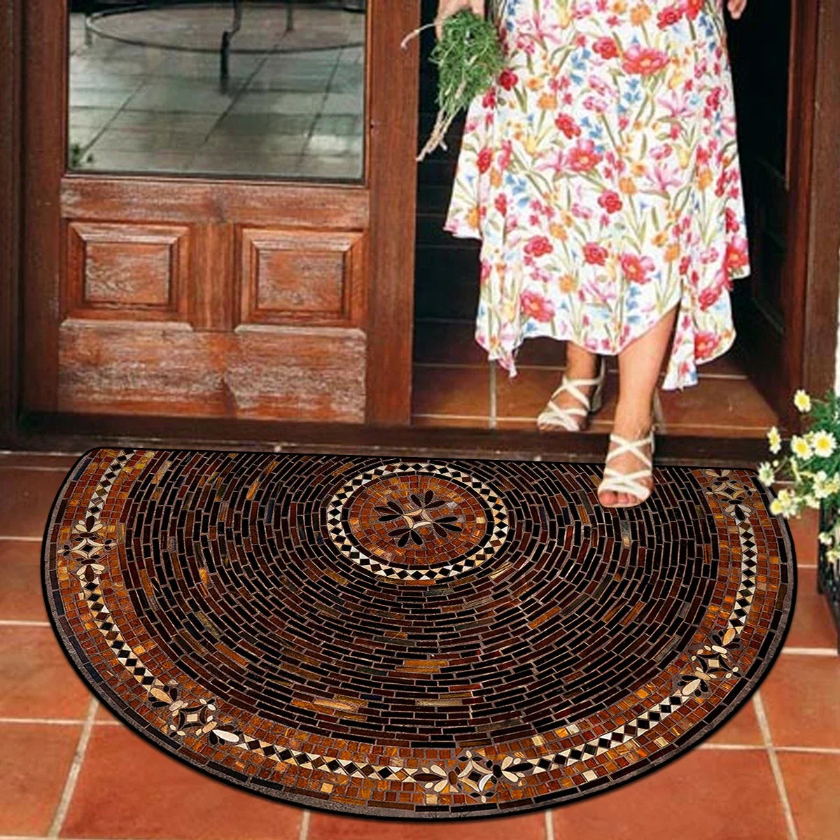 Door Entry Mat Entrance Doormat House Outdoor Floor Carpet Semi-circular Rug Floral Style Home Decoration Rugs Felpudo 입구 현관 매트