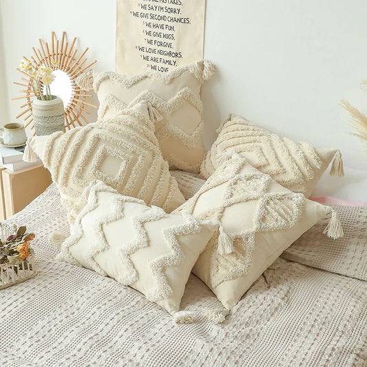 Cotton Tufted Cushion Cover With Tassel Retro Living Room Decorative Pillow Cover For Sofa Home Decor 30x50,45x45cm Pillowcase